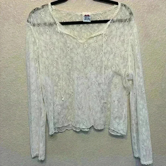 angel tattoo Tops - Angel Tattoo white lace long sleeve sz L 90s vintage moto hippie grunge preppy